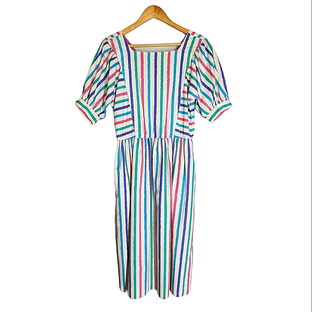 Rare! Vintage Lanz Original Striped Midi Dress